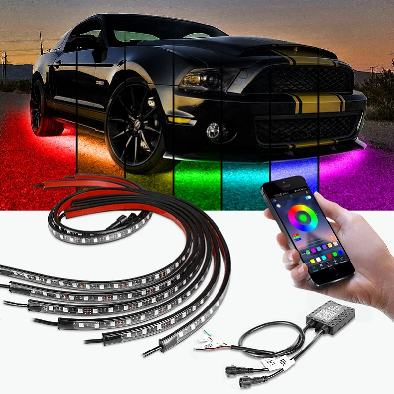 

6Pcs App Control RGB Colors LED Strip Under Car LED Ambient Light Strip