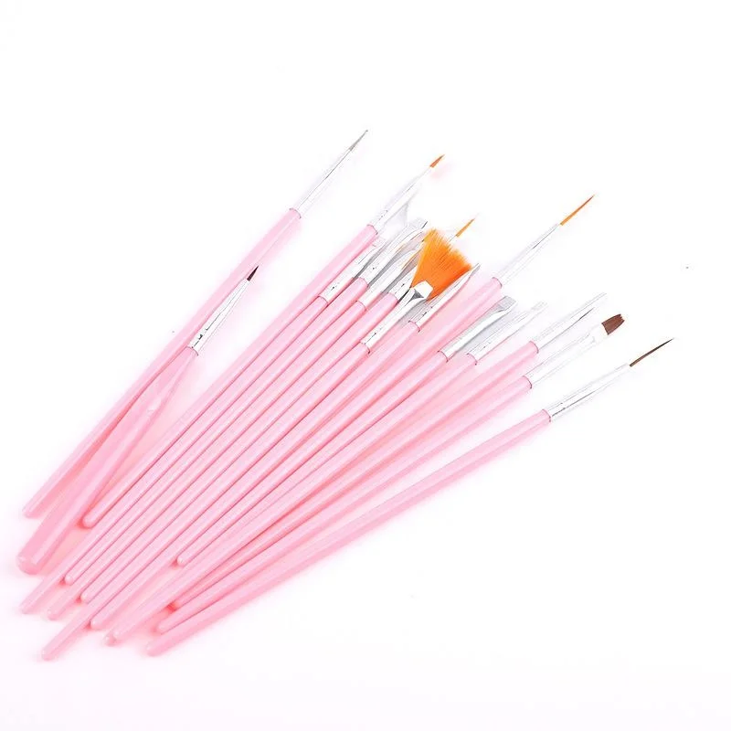 

Nail Brush Set Nail Pink 15PCS Acrylic Gel Painting Brush Art Salon Brush Tools