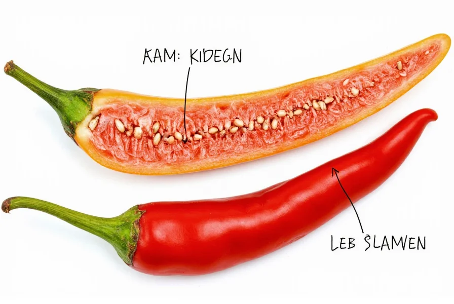 Cross-section diagram of a chili pepper showing concentration of capsaicin in placenta versus seeds and flesh