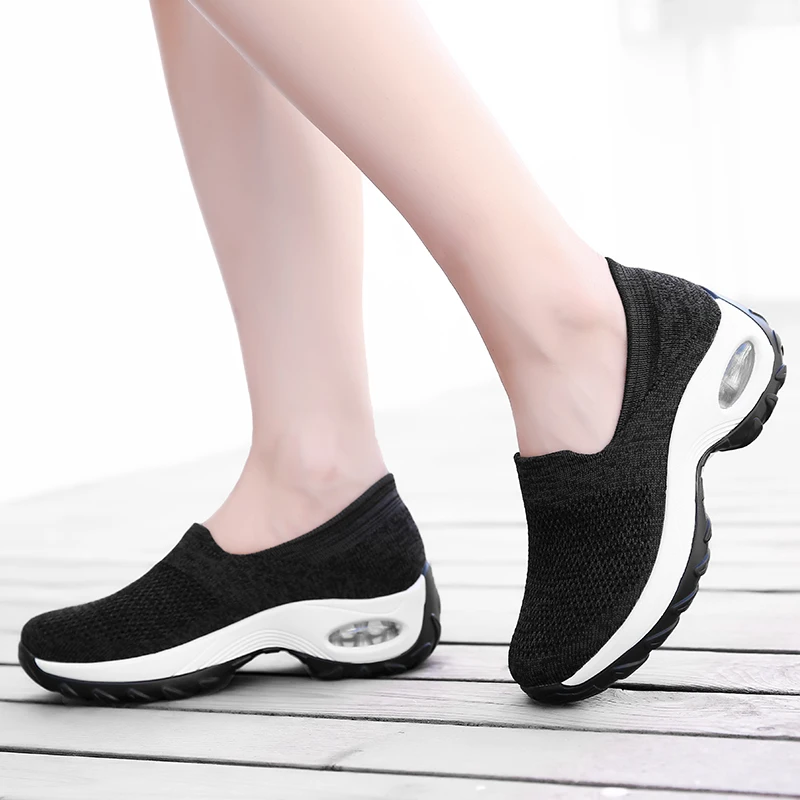 

Womens Flats Slip On Shoes for Women Sock Sneakers Platform 2019 Comfortable Soft Ladies Buty Damskie Sepatu Wanita Black