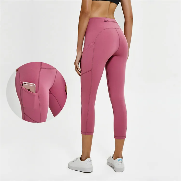 Women Yoga Pants Zipper Sport Tights Fitness Leggings with Pocket