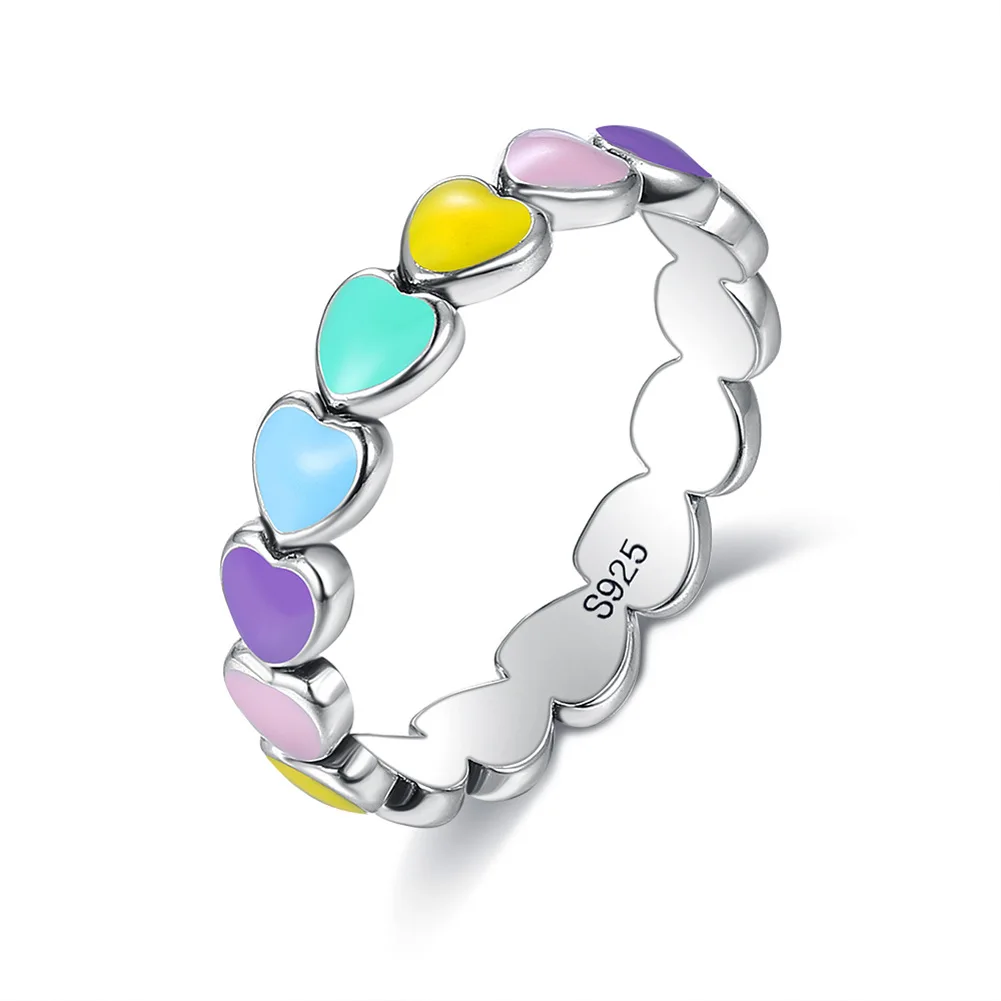 

2021 Trendy S925 Sterling Silver 925 rainbow Heart Shape Rings For Women