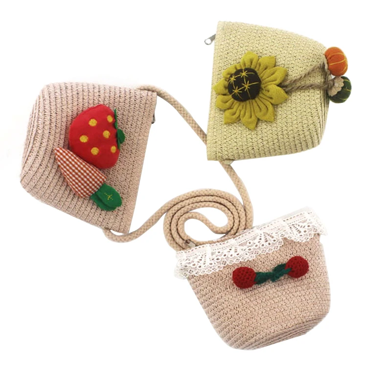 

Little Girl Colorful Cute Handbags Custom Child Summer Woven Straw Beach Bag Tote Mini Kids Purses, Multi colors choose from or customized color