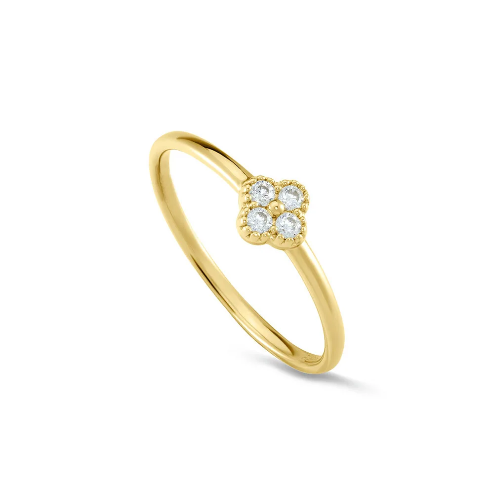 Carline wholesale 925 silver petal zircon rings cute shiny minimalist simple 18k gold plated women ring fine jewelry