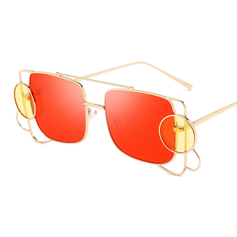 

Small MOQ Personality Irregular Metal Sunglasses 2020 Street Snap Red Ocean Lens UV400 Sun Glasses Kacamata Wanita