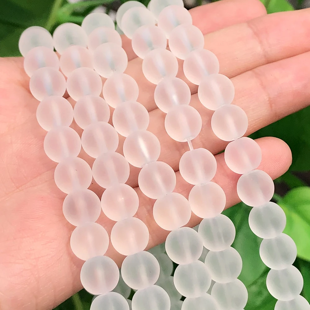 

Wholesale Round Matte Frosted Clear Crystal White Glass Loose Beads For Jewelry Making Diy