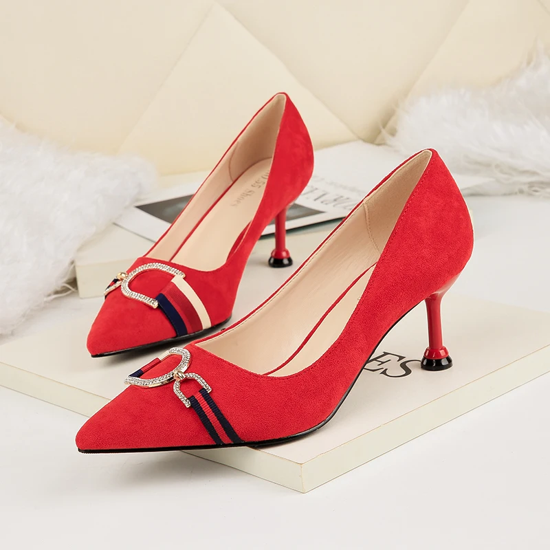 

Latest design fashion pointed diamond stiletto suede sexy ladies women heel pumps shoes