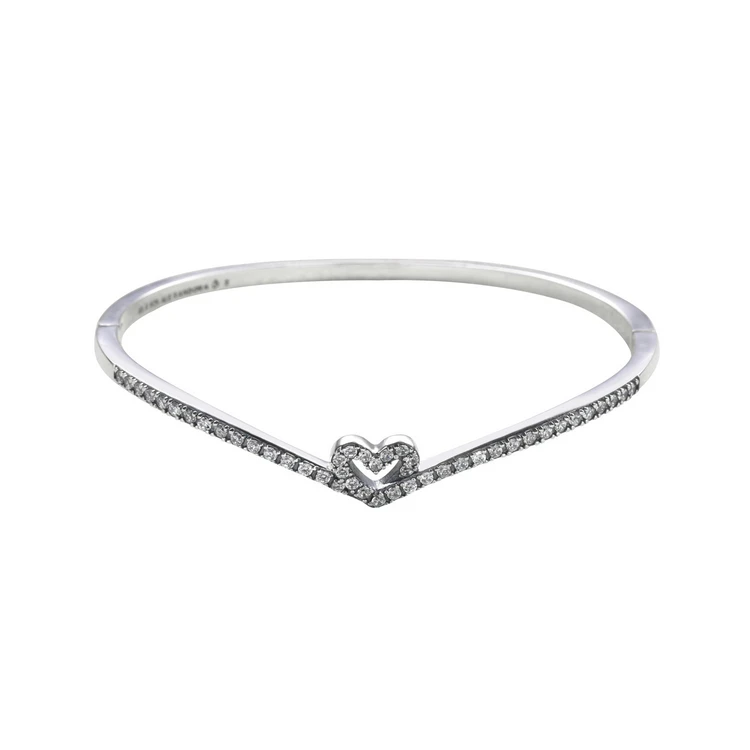 

Summer fashion luxury 925 silver fancy sparkling wishbone heart bangle