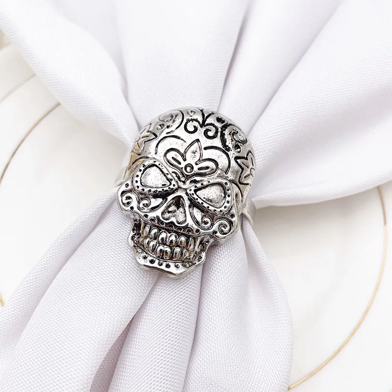 

Decorative Spooky Halloween Napkin Ring Silver Skull Head Napkin Holder HWH59