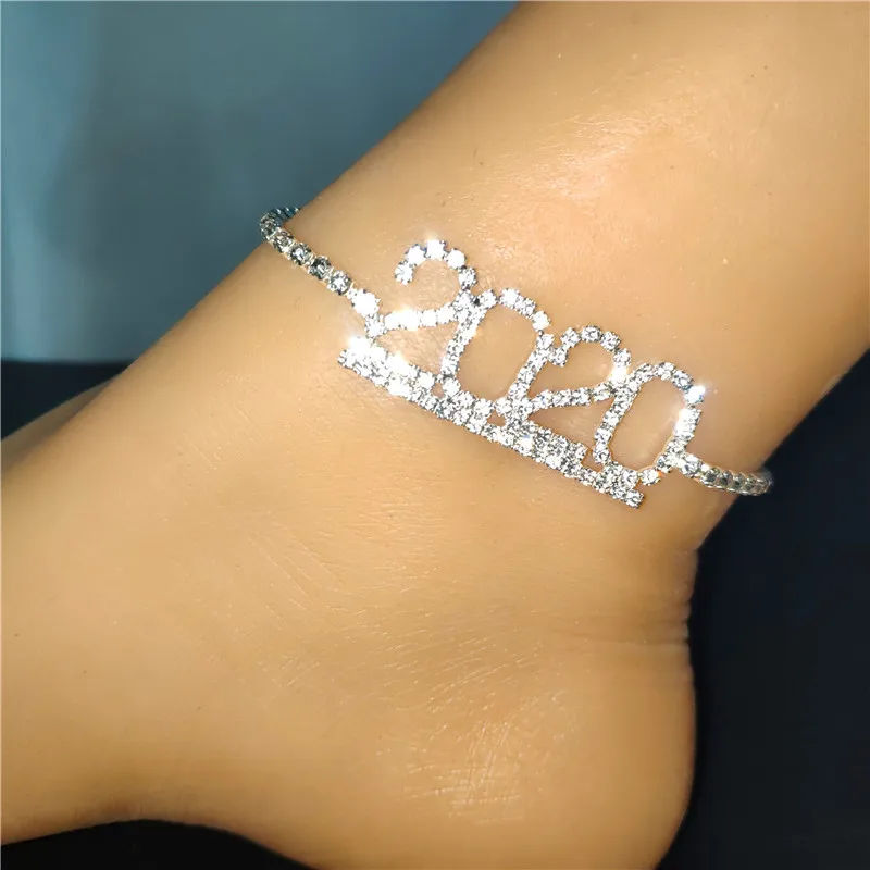 

Customize Cut Diamond Cubic Zirconia Number Year Ankle Bracelet Rhinestone Crystal Birth Year Anklet