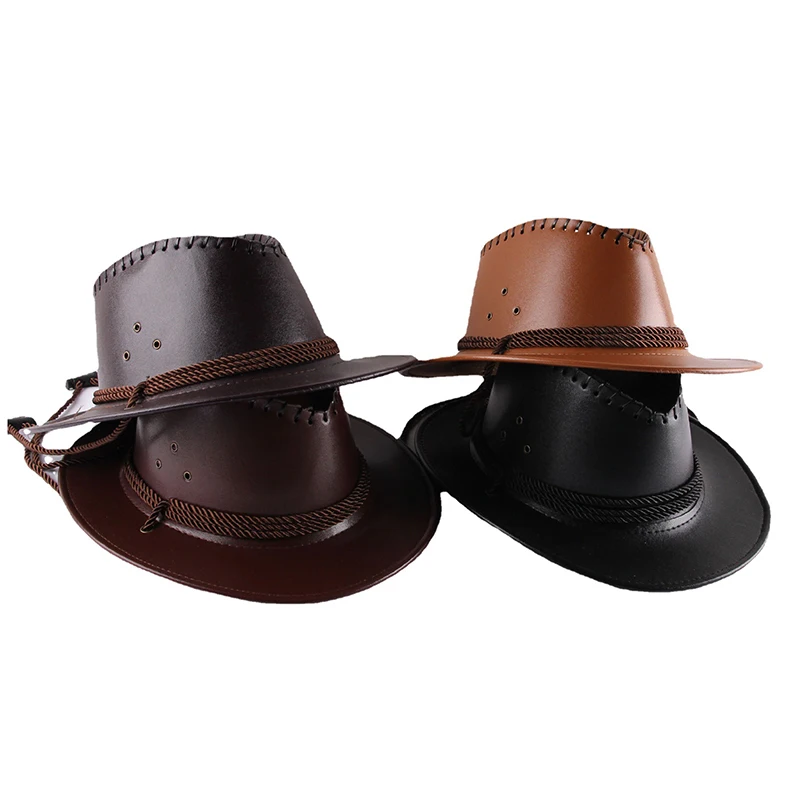 Classical Unisex Faux Leather Cowboy Hats Women Men Western Cowboy Hat Gentleman Lady Sombrero Hombre Jazz Caps