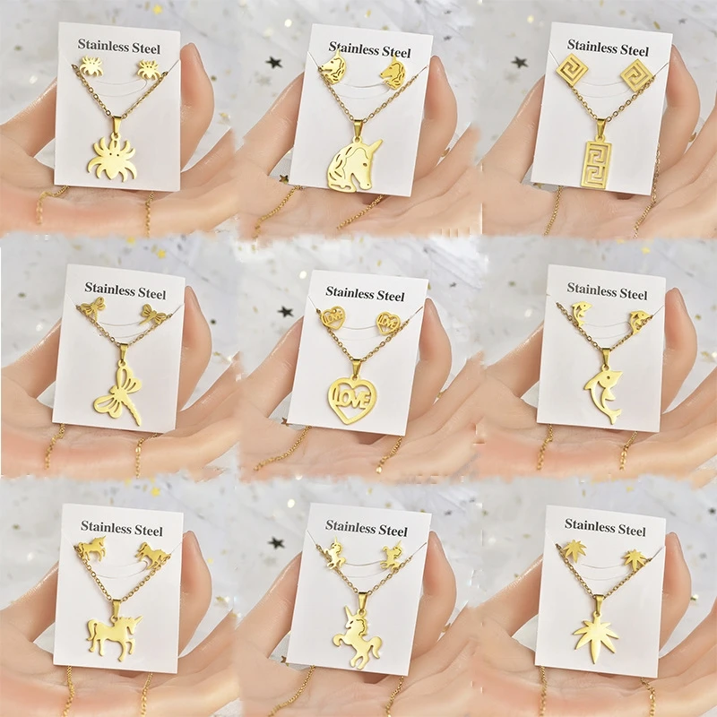 

Fashion Gold Color Titanium steel Animal Pendant Necklace Earring Set For Woman Jewelry Set