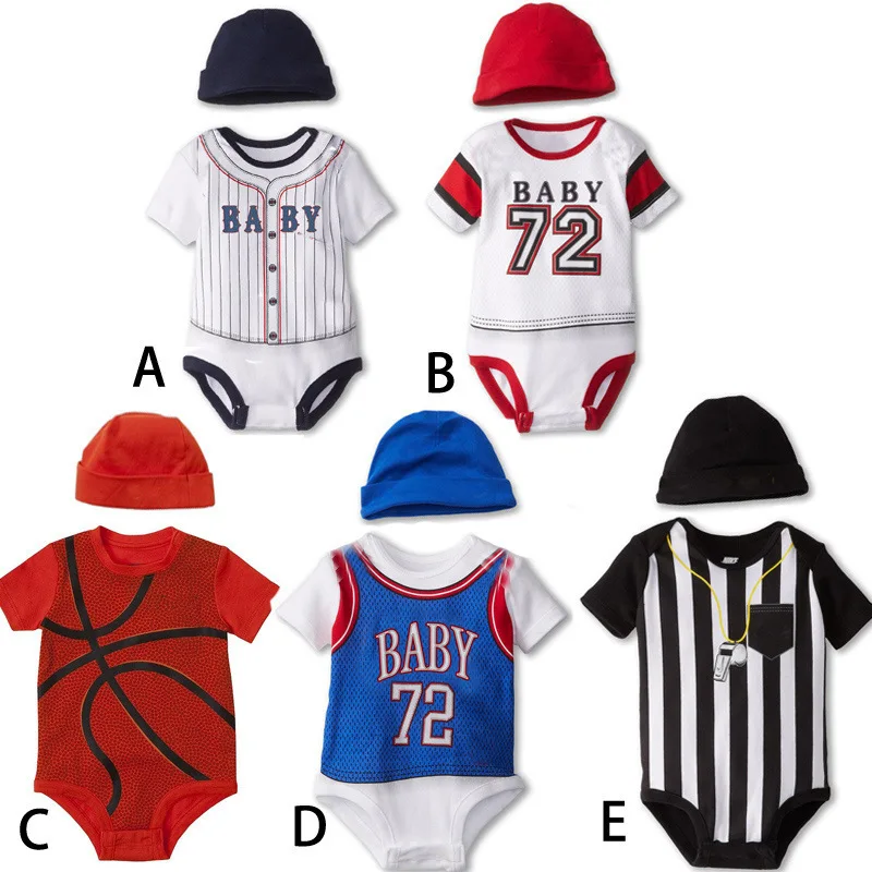 

NeBeans Baby Sports Clothes Basketball style Jumpsuit Summer Cotton Sleeveless Romper with hat