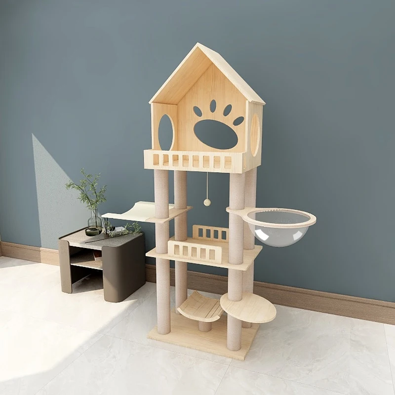 

Luxury Modern Hot Selling Large High Quality cat Climbing Framee pet supplies pet toy Solid Wood Cat Condo House Cat Tree, Yellow