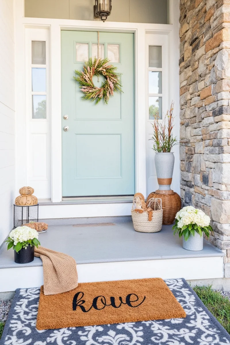 Multiple styled doormats with coordinating decor items