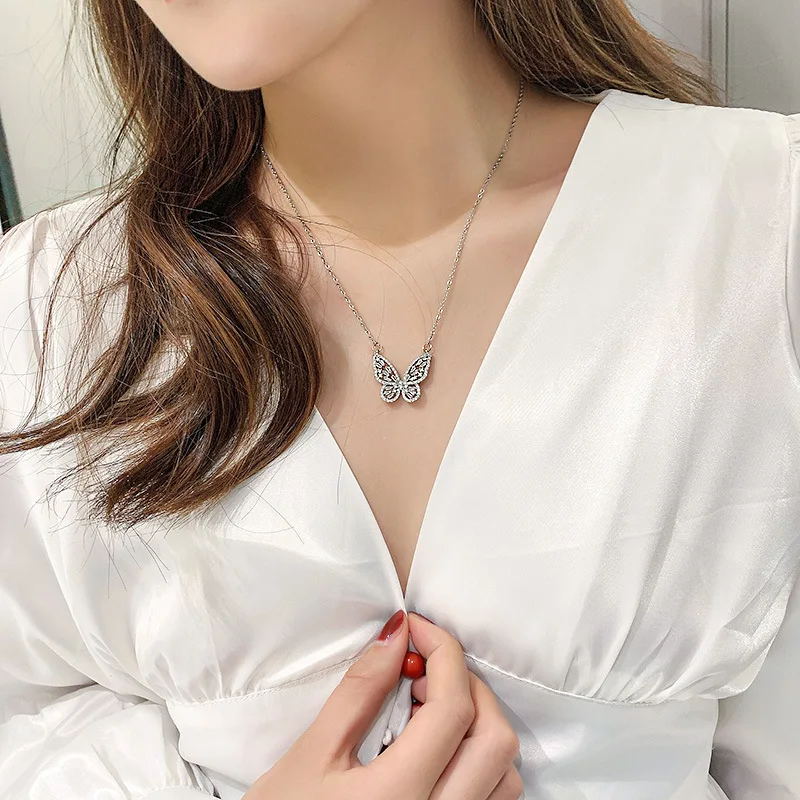 

fashion jewelry trendy shine crystal pendant butterfly necklace women