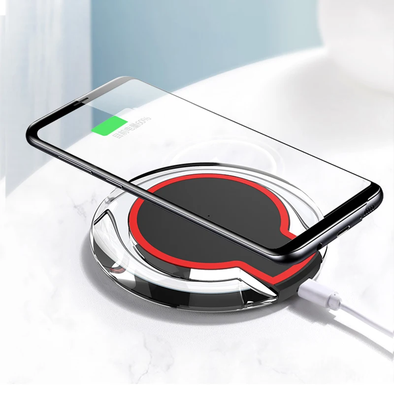 

Free Sample Universal Qi Wireless Charger With LED Light Mobile Phone Crystal Wireless Charger for iPhone, White, red, black or customized