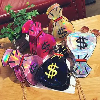 

Funny Embroidery Dollars Shape Crossbody Bags Laser Ladies Purses and Handbags Chain Shoulder Dollar Sign Bag