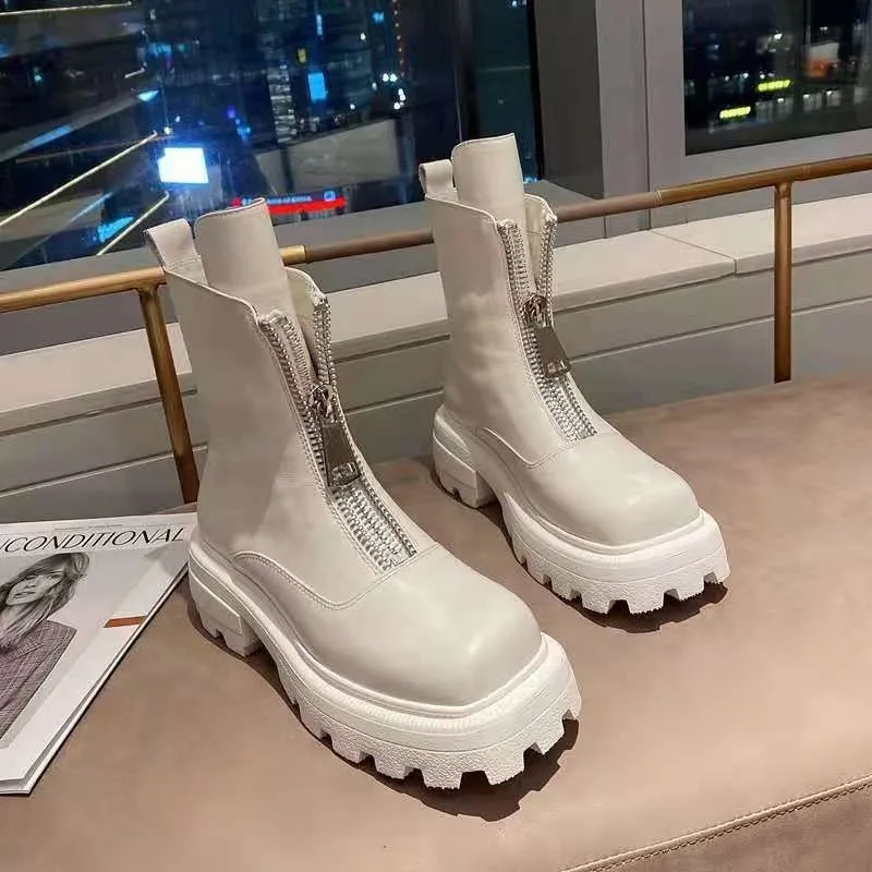

2021 Autumn Fashion Thick-Soled Front Zipper Boots Women's Square Toe Ankle Boots
