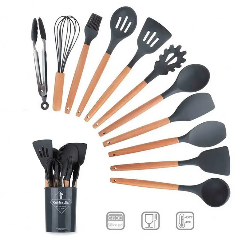 

Hot Selling 12-Piece Silicone Kitchen Cooking Utensils Set kitchen tools include slotted spatula spoon turner ladle tong whisk