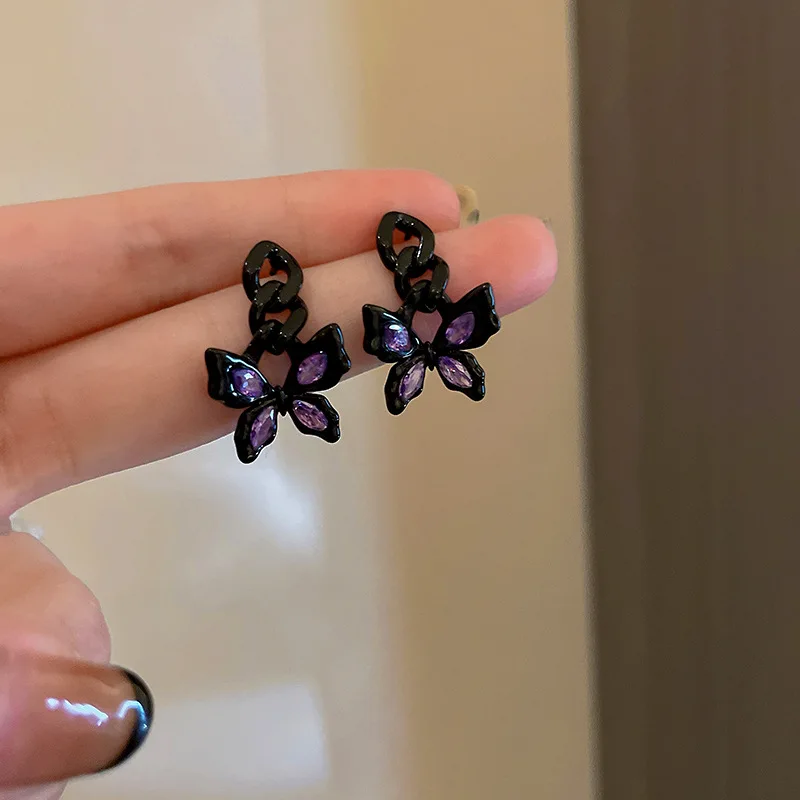 

Fashion Black Earrings Vintage Style Purple Crystal Butterfly Earings For Women 2021 New Jewelry
