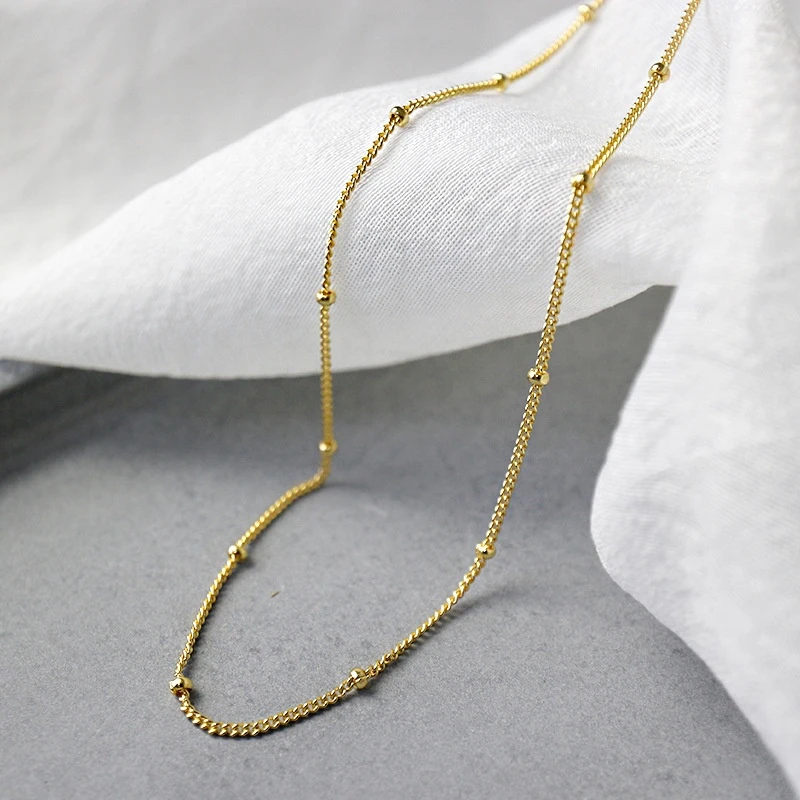 

Korean Style Interval Small Bead Short Clavicle Chains Necklace Real Gold Plated Sterling Silver Choker