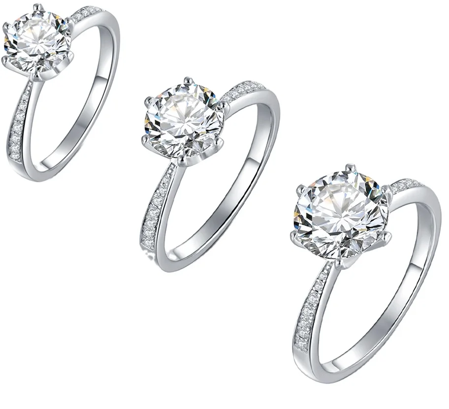 

White Gold Plated Moissanite Stone 925 Sterling silver Rings For Wedding Diamond