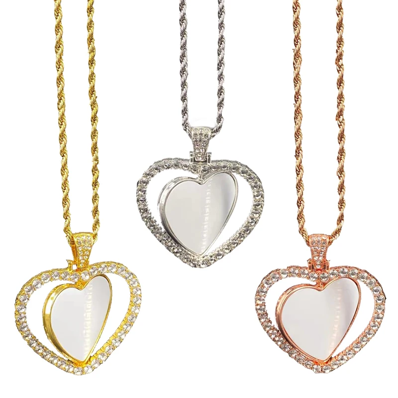 

Latest Model Fashion Sublimation HipHop Heart Shape Necklace Custom Made Photo Jewelry