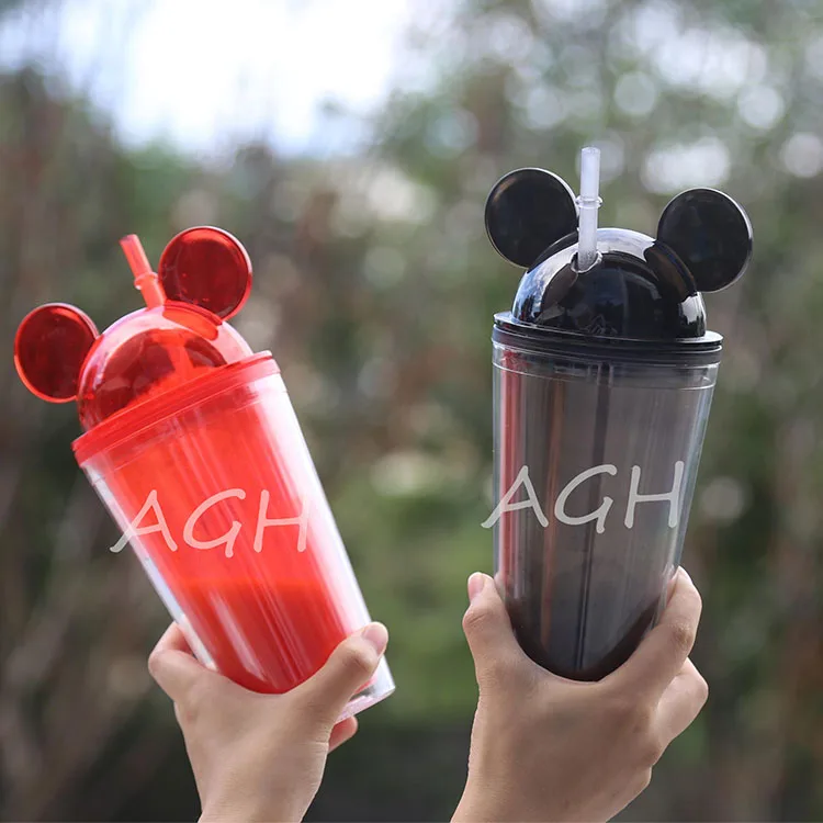 

RTS USA 16oz 480ml Acrylic mickey ears tumblers colors double wall mickey mouse acrylic tumbler cup with plastic straw in stock, Clear, red, black, green,purple, pink, blue, yellow