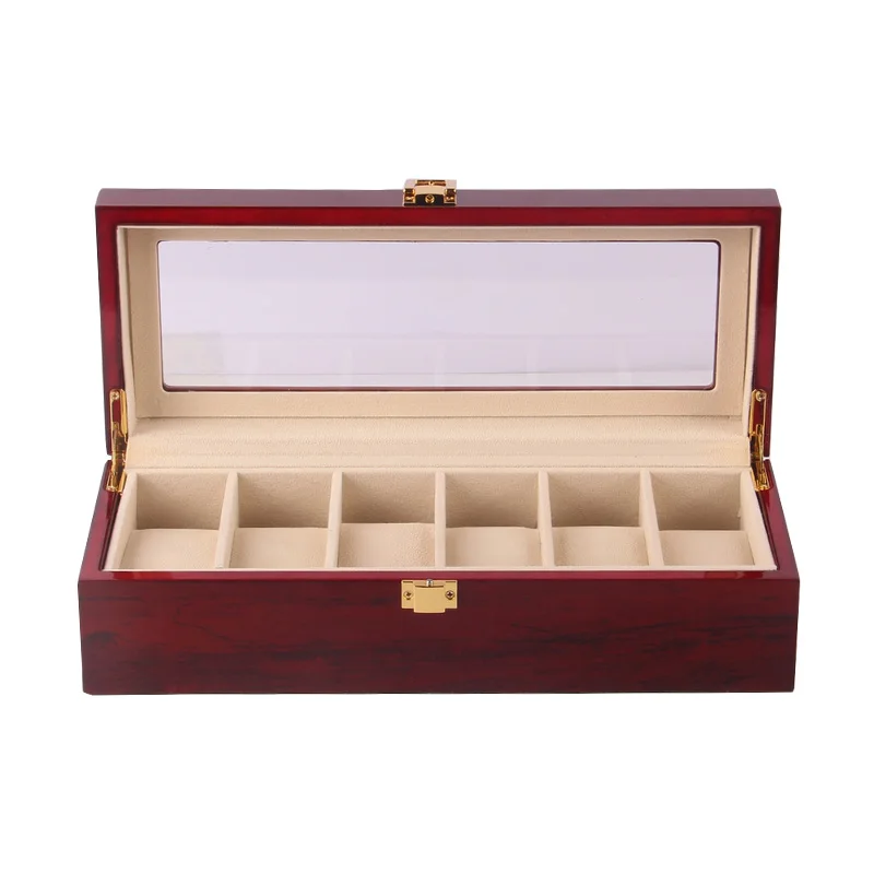 

Piano Lacquer popular 6 slots wooden watch case in stock, Red