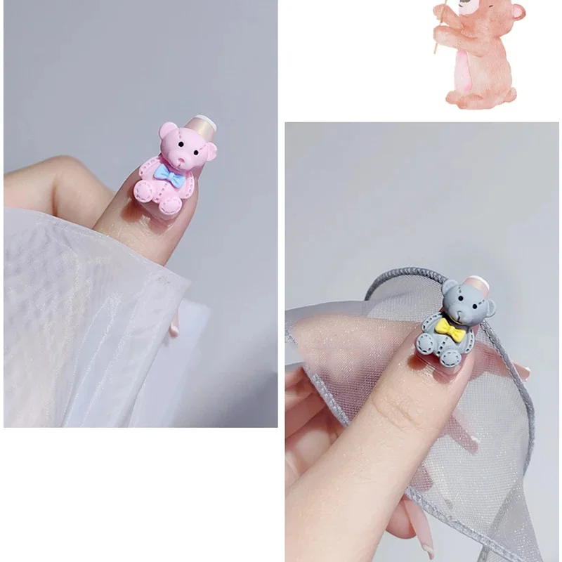 

FREE SHIPPING 3D Lovely Cartoon Bears Ornaments Japanese Style Manicure Designs Cute Small Bow Bear Resin Nail Art Decorations, 6 colors