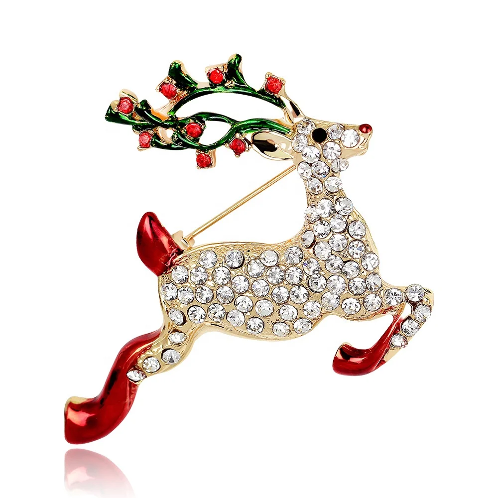 

XILIANGFEIZI Christmas Series New Custom Women's Alloy Rhinestones Cute Animal Sika Deer Brooches, Picture