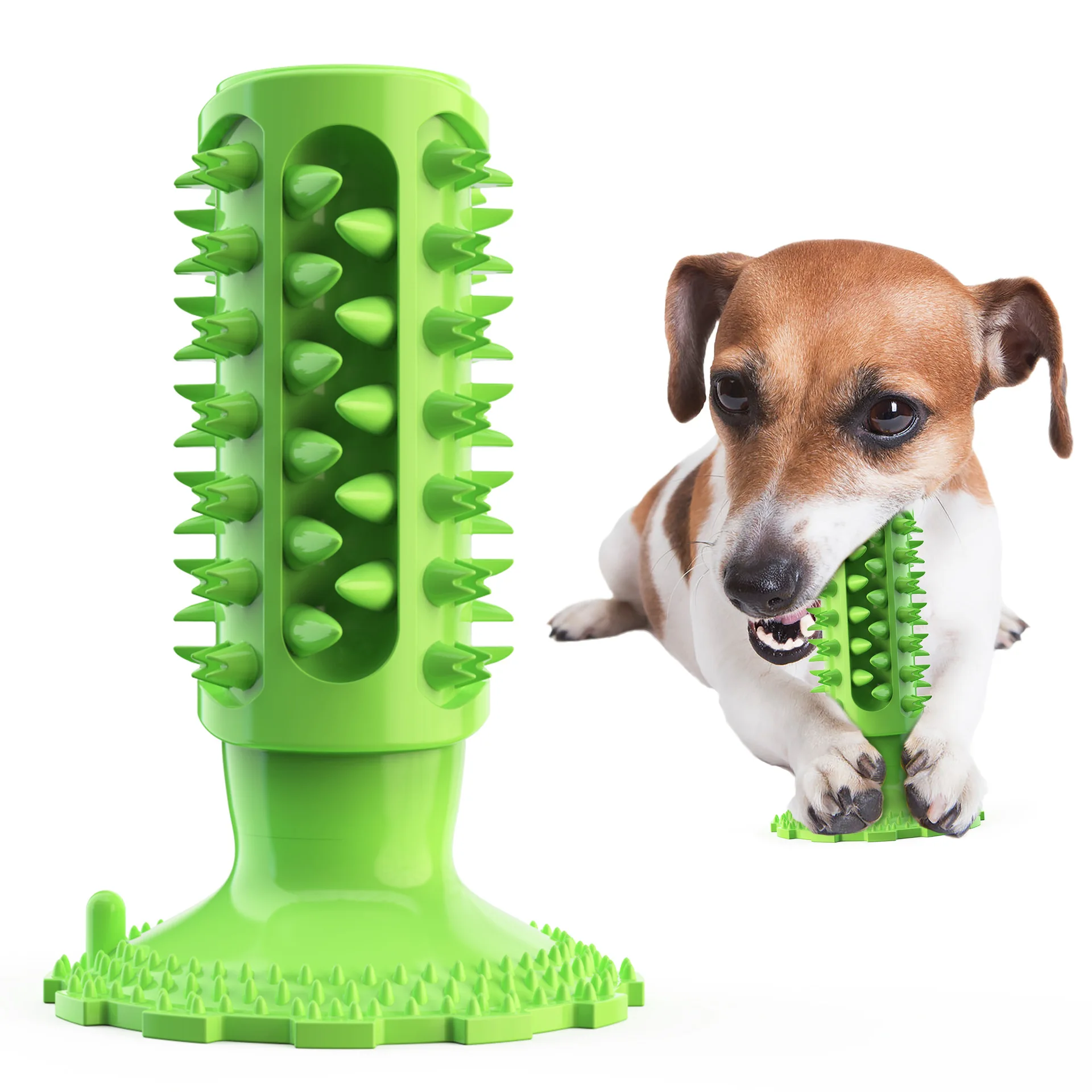 

Squeaky Sounding Dog Toothbrush Chew Toy Dog Teether With Suction Cup Tooth Cleaning Stick Bone Corn Pet Molar Sucker Dog Chew, Lake blue, yellow, green