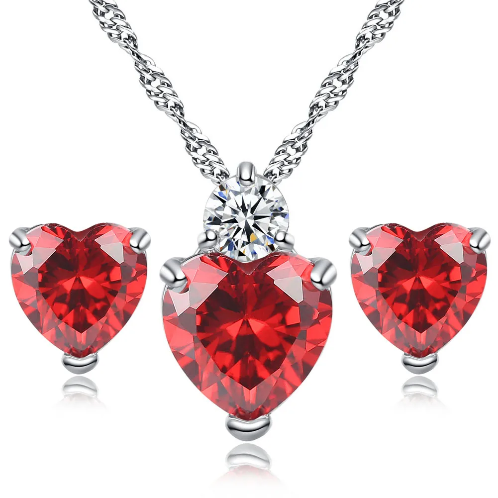 

Wholesale Custom Heart-Shaped Crystal Zircon Set Necklace Fashion Earrings Christmas Gifts, Picture shows