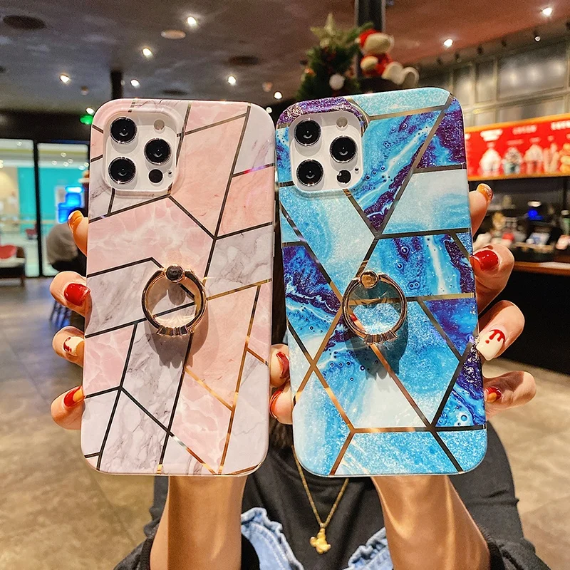 

Luxury TPU Marble Phone Case with Ring Holder for iPhone 11 Custom IMD Printed Mobile Back Cover for iPhone 12/12 Pro/12 Pro Max, Multi colors