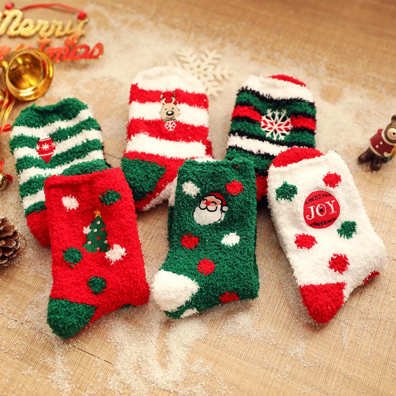 

JULY'S SONG Coral Fleece Women Christmas Socks Winter Thick Warm Carpet Floor Socks Girls Cute Fuzzy Sleeping Socks, 6 colors as shown