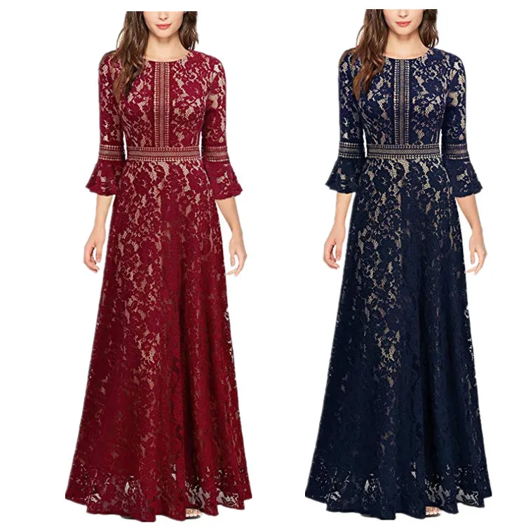 

Women's Dresses European and American Autumn Evening Dresses Lace Big Slim Long Slim Fashion Dinner Dress, Shown