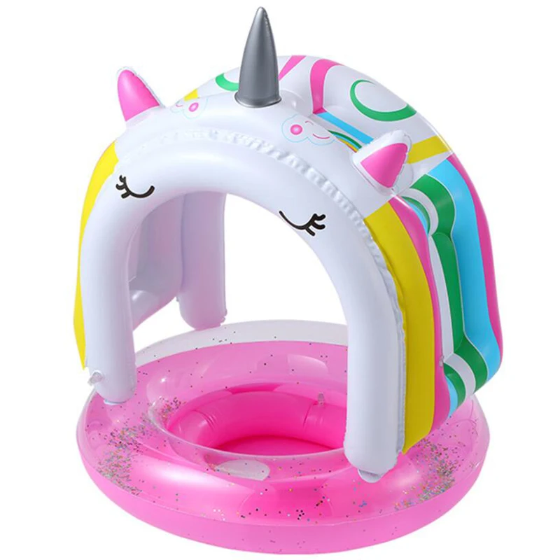 

2021 New design Glitter Unicorn Inflatable Baby Seat Swim Ring Float with Canopy, Flamingo,unicorn,peacock,horse