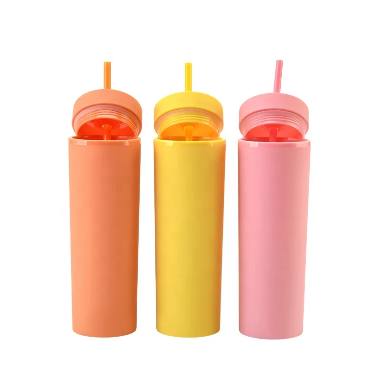 

Skinny 16OZ Acrylic Straw Tumbler With Lid Double Wall Insulated Pastel Colored Cup With Straw And Lid For Gift, Customized colors acceptable