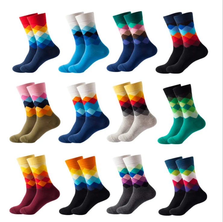

HF hot sale ins socks women's diamond pattern pure cotton fashion trend socks spot wholesale