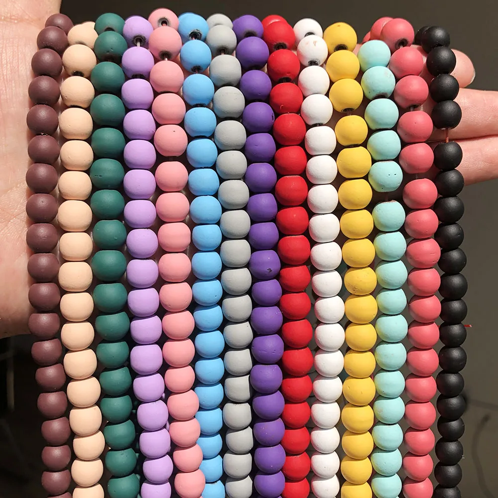 

Wholesale 4/6/8MM Round Colorful Rubber Hematite Stone Beads for Jewelry Making DIY