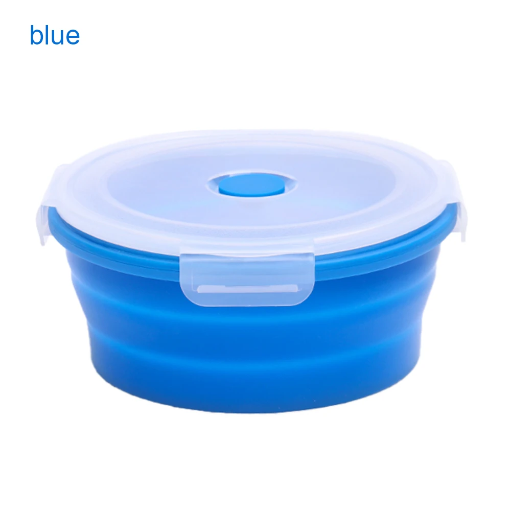 

Silicone food boxes collaps lunch silicon bento box microwaveable silicone snack containers round shape collapsible food boxes, Red, yellow, green, blue or customized