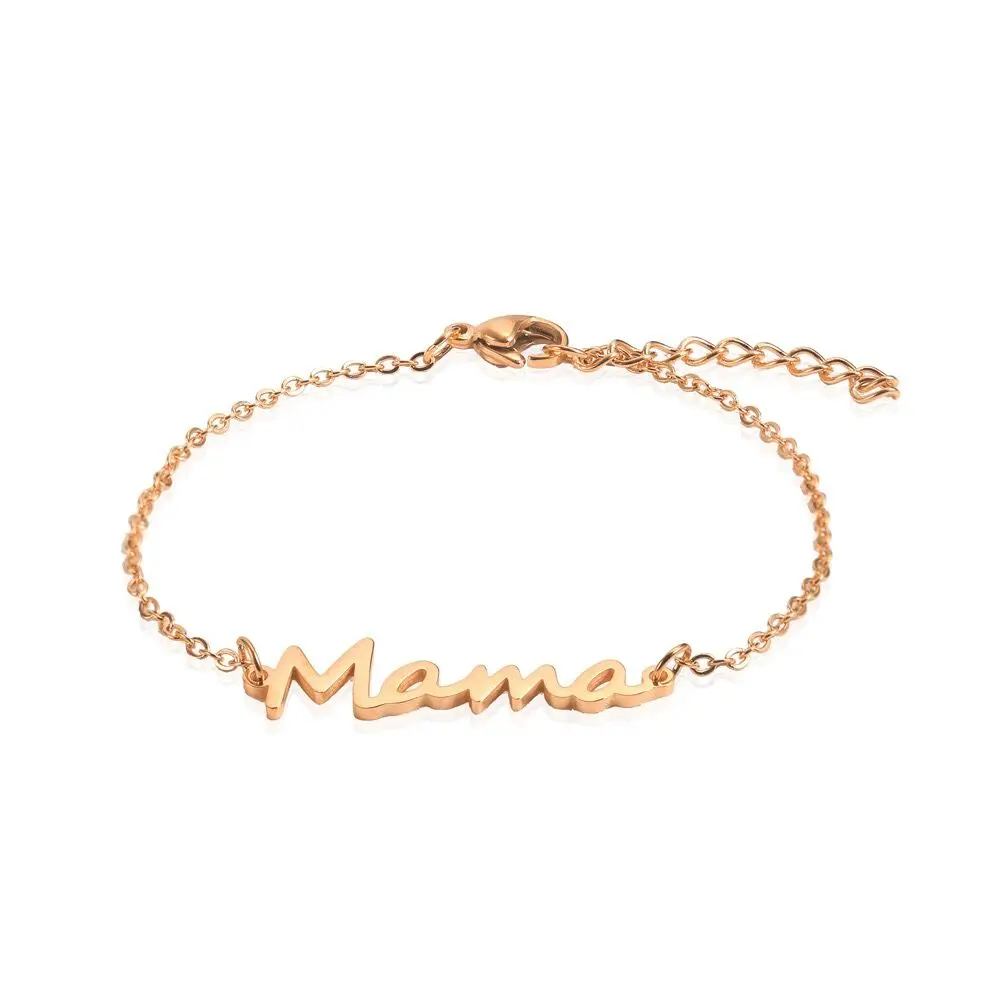 

Mama Initial Charm Stainless Steel Chain Link Bracelet Personalized Name Jewelry
