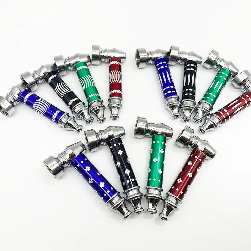 

SHINY Wholesale Portable Metal Cigarette Tobacco Accessories Weed Smoking Pipes, Black,green,blue and red
