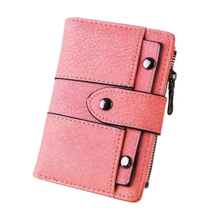 

2020 Wholesale Leather Vintage Wallet Women Short Style Hasp Hook Closure Wallet, Gray,blue,black,pink,green,bean paste