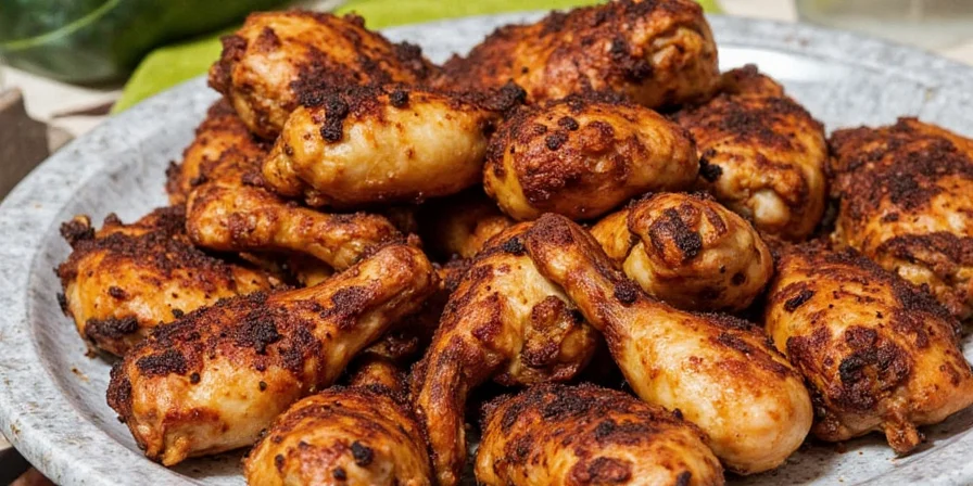 Chicken sizzling in a cast iron pan