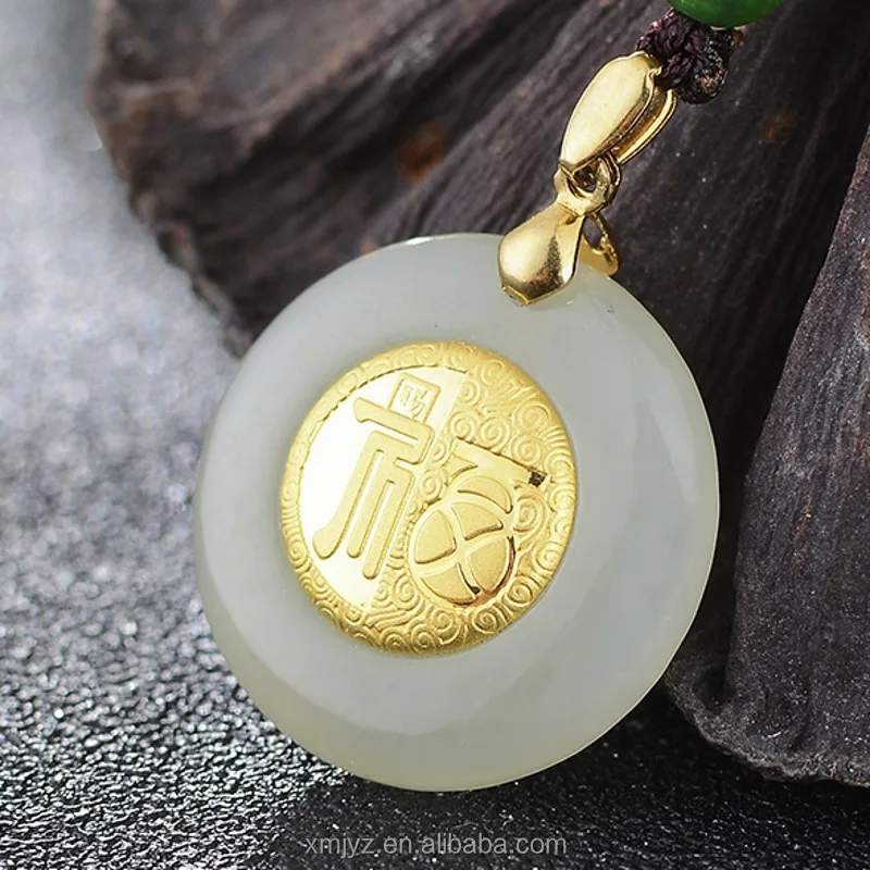 

Certified Hetian Jade Inlaid With Gold Pure Gold New Blessing Safe Buckle Pendant Factory Wholesale Physical Store Source