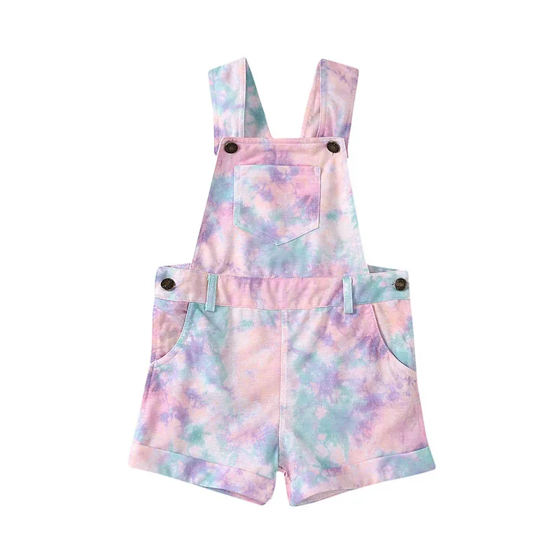 

In stock tie dye overall children clothing one piece kids jumpsuit girls casual shorts, As picture show