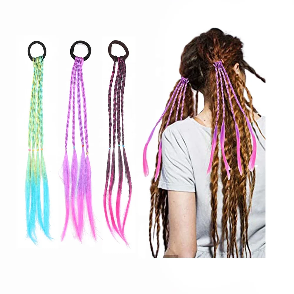 

Wholesale Kids Yaki Ponytail Hair Extension Colored Gradient Hair Braided Ponytail Extension with Rubber Bands