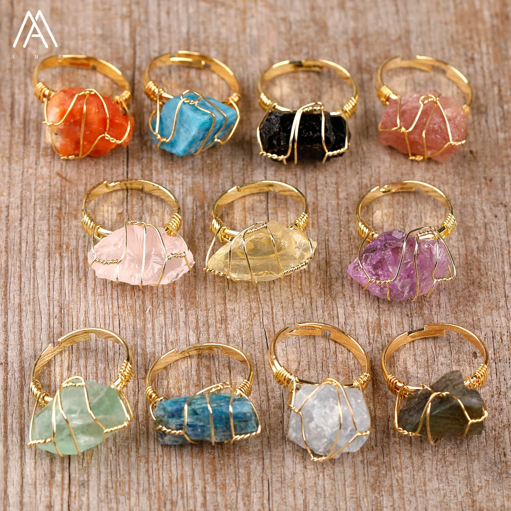 

Rough Crystal Natural Stones Gold Rings for Women Jewelry Wholesale